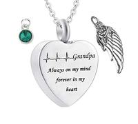 Memorial Urn Necklace, for Teenager Heart Electrocardiogram Grandpa Always on My Mind Forever in My Heart