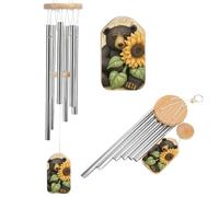 Memorial Wind Chimes Deep Tone Sunflower and Bear Windchimes with 6 Tuned Tubes for Garden Patio Decor Sympathy Bereavement Condolence Funeral Gifts for Loss of Loved One, 20.5"