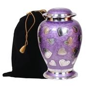MEMORIALS 4U Lavender Hearts Cremation Urn - Purple & Silver Heart Urn - 100% Handcrafted Solid Brass Heart Urn for Human Ashes - Affordable Large Urn with Free Bag