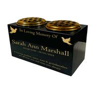 Memorials Direct Granite Memorial Double Vase- Premium Black, Dove, 12x6x6 inches, Includes Metal Flower Pot Insert