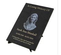 Memorials Direct Granite Memorial Etched Portrait Plaque, Add a Portrait, Personalised Text and Stand Included - Standard Thick (29x21x2cm)