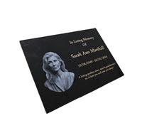 Memorials Direct Granite Memorial Plaque, Add a Portrait, Personalised Text and Stand Included - Standard Thick (29x21x2cm)