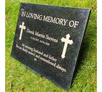 Memorials Direct Granite Memorial Plaque, Cross, Personalised, Stand Included - Large (40x30x2cm)