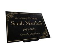 Memorials Direct Granite Memorial Plaque, Floral Border, Stand Included - Standard (29x21x1cm)