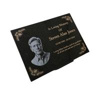 Memorials Direct Granite Memorial Plaque, Flowers, Add a Portrait, Personalised Text and Stand Included - Standard Thick (29x21x2cm)