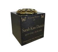 Memorials Direct Granite Memorial Vase- Solid Granite - Free Personalised Gold Engraving , Butterfly - Includes Metal Flower Pot Insert - 8 x 8 x 8