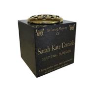 Memorials Direct Granite Memorial Vase- Solid Granite - Free Personalised Gold Engraving , Butterfly - Includes Metal Flower Pot Insert - 6 x 6 x 6