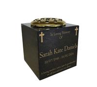Memorials Direct Granite Memorial Vase- Solid Granite - Free Personalised Gold Engraving , Cross - Includes Metal Flower Pot Insert - 6 x 6 x 6