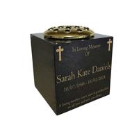 Memorials Direct Granite Memorial Vase- Solid Granite - Free Personalised Gold Engraving , Cross - Includes Metal Flower Pot Insert - 7 x 7 x 7