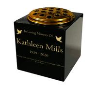 Memorials Direct Granite Memorial Vase- Solid Granite - Free Personalised Gold Engraving, Dove - Includes Metal Flower Pot Insert - 7x 7 x 7