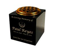 Memorials Direct Granite Memorial Vase- Solid Granite - Free Personalised Gold Engraving, Golf Design - Includes Metal Flower Pot Insert - 7 x 7 x 7