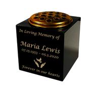 Memorials Direct Granite Memorial Vase- Solid Granite - Free Personalised Gold Engraving, Hands with Dove - Includes Metal Flower Pot Insert - 7 x 7 x 7