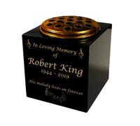 Memorials Direct Granite Memorial Vase- Solid Granite - Free Personalised Gold Engraving, Musical Notes - Includes Metal Flower Pot Insert - 7 x 7 x 7