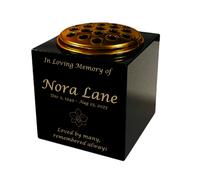 Memorials Direct Granite Memorial Vase- Solid Granite - Free Personalised Gold Engraving, Orchid 2 - Includes Metal Flower Pot Insert - 7 x 7 x 7