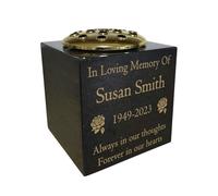 Memorials Direct Granite Memorial Vase- Solid Granite - Free Personalised Gold Engraving, Rose - Includes Metal Flower Pot Insert - 7 x 7 x 7