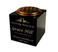 Memorials Direct Granite Memorial Vase- Solid Granite - Free Personalised Gold Engraving, Swan 1 - Includes Metal Flower Pot Insert - 7 x 7 x 7