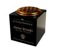 Memorials Direct Granite Memorial Vase- Solid Granite - Free Personalised Gold Engraving, Tree of life - Includes Metal Flower Pot Insert - 7 x 7 x 7