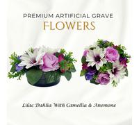 Memorials Direct Premium Artificial Grave Flowers - 24cm Lilac Dahlia With Camellia & Anemone | Weighted Pot