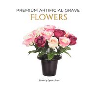 Memorials Direct Premium Artificial Grave Flowers - 25cm Beauty Open Rose | Memorial Vase Pot