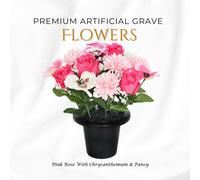 Memorials Direct Premium Artificial Grave Flowers - 25cm Pink Rose With Chrysanthemum & Pansy | Memorial Vase Pot
