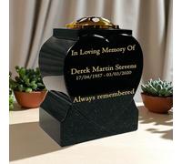 Memorials Direct Granite Heart-Shaped Vase- Premium Black with Gold Metal Flower Pot Insert - 7x6x4.5 Inches