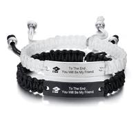 MEMORIALU Personalized Couple His Hers Matching Bracelets for Women Family Sister BFF Mother Dad Father Relationship Bracelet Black White Rope Woven Braided Adjustable Bracelets for Graduation