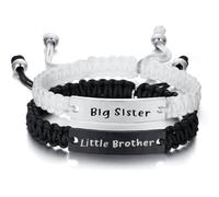 MEMORIALU Personalized Couple His Hers Matching Bracelets for Women Family Sister BFF Mother Dad Father Relationship Bracelet Black White Rope Woven Braided Adjustable Bracelets for Graduation