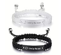 MEMORIALU Personalized Couple His Hers Matching Bracelets for Women Family Sister BFF Mother Dad Father Relationship Bracelet Black White Rope Woven Braided Adjustable Bracelets for Graduation