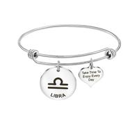 MEMORIALU Women Inspirational Charm Bangle Bracelet Engraved Take Time To Enjoy Every Day Constellations Heart Adjustable Bracelets Birthday Gift, Stainless Steel, stainless steel