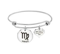 MEMORIALU Women Inspirational Charm Bangle Bracelet Engraved Take Time To Enjoy Every Day Constellations Heart Adjustable Bracelets Birthday Gift, Stainless Steel, stainless steel