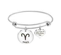 MEMORIALU Women Inspirational Charm Bangle Bracelet Engraved Take Time To Enjoy Every Day Constellations Heart Adjustable Bracelets Birthday Gift, Stainless Steel, stainless steel