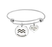 MEMORIALU Women Inspirational Charm Bangle Bracelet Engraved Take Time To Enjoy Every Day Constellations Heart Adjustable Bracelets Birthday Gift, Stainless Steel, stainless steel