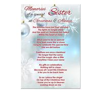 Memories Of Sister At Christmas Memorial Card Graveside Poem & Stake F458, 148mm x 105mm