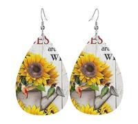 Memories Sunflower Hummingbird Earrings for Women, Leather Earrings Teardrop for Women Trendy, Tear Drop Earrings Jewelry