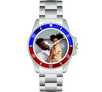 memories Watch with Picture Photo Clock Diameter 40 mm Stainless Steel Bracelet 3 Bar Date Display Made in Germany, silver, Bracelet