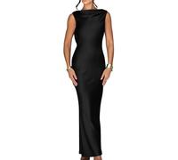 Memoriesea Women's Elegant Sleeveless High Neck Tie Cocktail Wedding Party Maxi Dress, Black, S