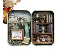 Memory Box for Keepsakes | Metal 2D Patriotic Scene Desk Decor | American Decorative Lidded Box | for Home Bedroom Living Room Farmhouse Office Classroom Desk Table Shelf