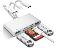 Memory Card Reader 5-in-1 USB OTG Adapter SD/Micro SD Dual Slot Card Reader | Supports SD/TF Card/512GB USB Flash Disk Plug & Read Simultaneously, Upgraded USB A/Type-C/iPhone 3 Plug Connectors