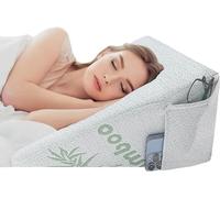 Memory Foam Bamboo Bed Wedge Pillow - Deeper Sleep - Antibacterial, Breathable Contouring Support Stay Cool Cushion with Left Side Pockets