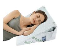 Memory Foam Bamboo Wedge Pillow For Adults, Orthopaedic Folding Bed Cushion with Left Side Pockets, For Leg Elevation | Reduced Pain, Snoring & Acid Reflux Pillow Back Support