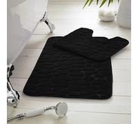 Memory Foam Bath Mat Set 2 Piece Non Slip Pedestal and Bath Mat Set Toilet Bathroom Rug New, Black