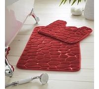 Memory Foam Bath Mat Set 2 Piece Non Slip Pedestal and Bath Mat Set Toilet Bathroom Rug New, Red