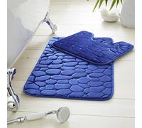 Memory Foam Bath Mat Set 2 Piece Non Slip Pedestal and Bath Mat Set Toilet Bathroom Rug New, Royal Blue