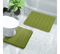 Memory Foam Bath Mat Set, 2pcs Pedestal Toilet Bathroom Rug Set, 40x60cm and 40x50cm U-Shaped Bathroom Rugs, Non Slip, Thick, Soft, Washable, Absorbent, Dry Fast (Green)