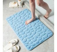Memory Foam Bath Mat with Anti Slip PVC Base and High Water Absorption Pebble Carpet for Bathroom and Toilet Floors (Light Blue)