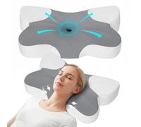 Memory Foam Cervical Pillow for Neck Pain Relief, Ergonomic Orthopedic Neck Support Pillow, Butterfly Memory Foam Comfortable Pillow for Side/Back/Stomach Sleepers with Cooling Washable Cover (Grey)