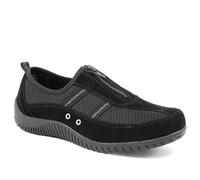 Memory Foam Leather Slip On Trainers - Black Size 8