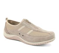 Memory Foam Leather Slip On Trainers - Taupe Size 5