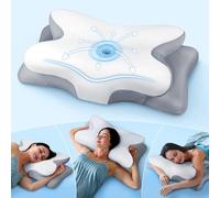 Memory Foam Neck Pillow, Orthopaedic Cervical Pillow for Neck and Shoulder Pain Relief, Ergonomic Contour Bed Pillow, Cooling Pillow with Pillowcase for Side Sleepers