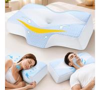 Memory Foam Neck Support Pillow for Neck and Shoulder Pain Sleeping with Cooling Pillowcase: Ergonomic Cervical Pillow 5X Pain Relief - Contour Bed Bolster Pillows for Side Back Stomach Sleepers